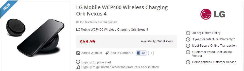 LG Wireless Charging orb Nexus 4
