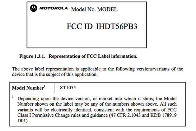Motorola XT1055 FCC