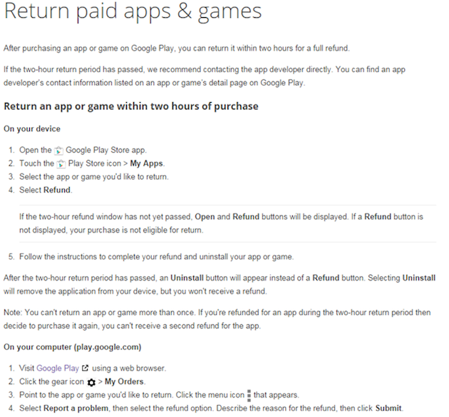 Paid apps refund