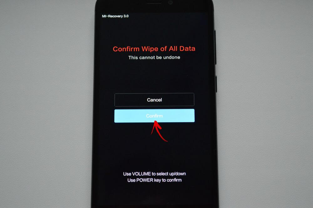 confirm wipe all of data