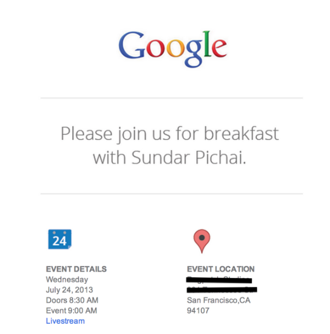 google breakfast sundar pichai android 4.3