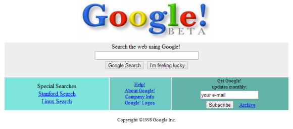 google homepage 1998