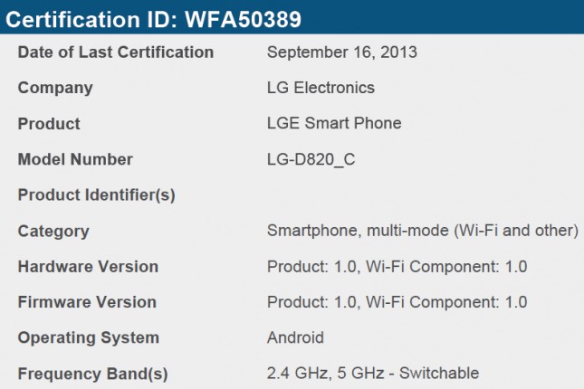 nexus 5 wi-fi certification